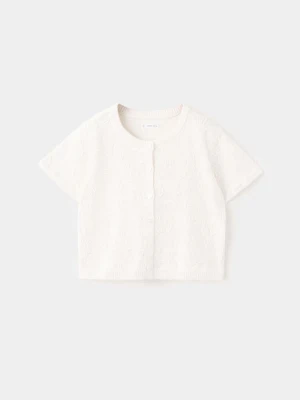 Kardigan z dzianiny z kwiatowym haftem złamana biel - Dzieci - lata - MANGO KIDS