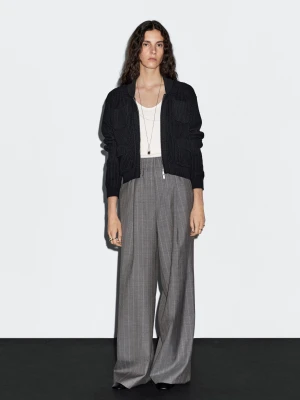 Kardigan Z Dzianiny Z Suwakiem - Granatowy - - Massimo Dutti - Kobieta