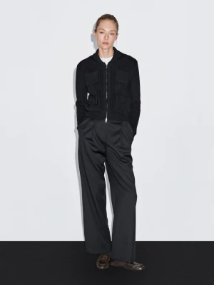 Kardigan Z Dzianiny Z Suwakiem - Granatowy - - Massimo Dutti - Kobieta