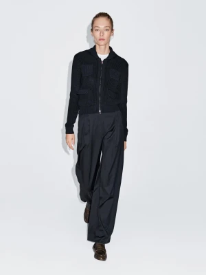 Kardigan Z Dzianiny Z Suwakiem - Granatowy - - Massimo Dutti - Kobieta