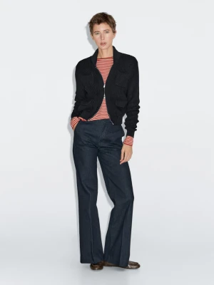 Kardigan Z Dzianiny Z Suwakiem - Granatowy - - Massimo Dutti - Kobieta
