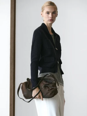 Kardigan Z Dzianiny Z Suwakiem - Granatowy - - Massimo Dutti - Kobieta