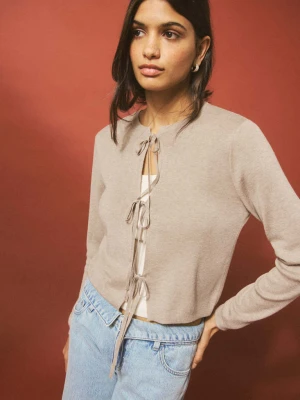 Kardigan z dzianiny z wiązanym zapięciem piaskowy - Teen - - MANGO TEEN