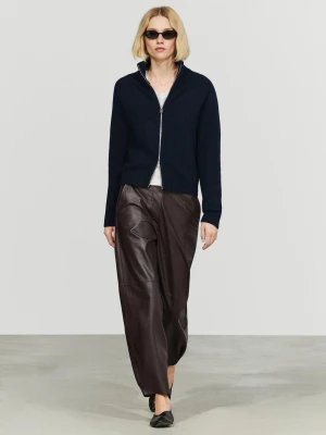 Kardigan Z Dzianiny Z Zamkiem Ze 100% Kaszmiru - Granatowy - Massimo Dutti - Female