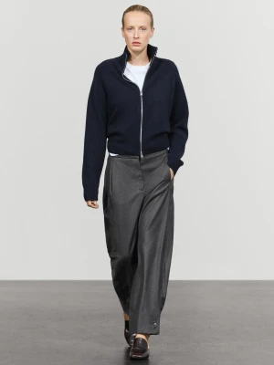 Kardigan Z Dzianiny Z Zamkiem Ze 100% Kaszmiru - Granatowy - Massimo Dutti - Female