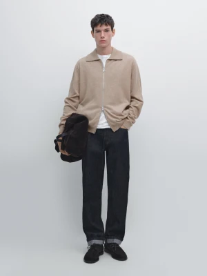 Kardigan Z Golfem I Zapięciem Na Suwak - Piaskowy - - Massimo Dutti - Mężczyzna