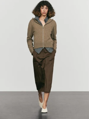 Kardigan Z Kapturem Z Mieszanki Wełny - Zielonkawy - Massimo Dutti - Female