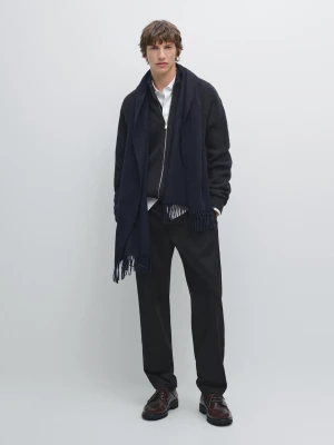 Kardigan Z Kieszeniami Na Suwak I Kontrastowym Elementem - Sprany Granatowy - - Massimo Dutti - Mężczyzna