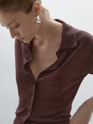 Kardigan Z Krótkim Rękawem Ze 100% Lnu - Bakłażanowy/Oberżynowy - - Massimo Dutti - Kobieta