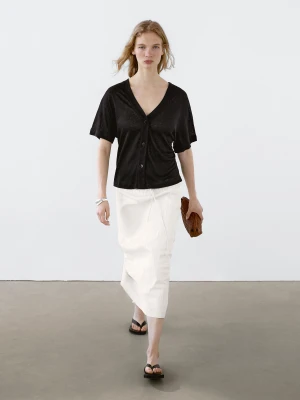 Kardigan Z Krótkim Rękawem Ze 100% Lnu - Czarny - - Massimo Dutti - Female