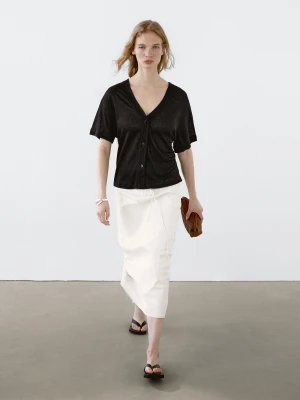 Kardigan Z Krótkim Rękawem Ze 100% Lnu - Czarny - - Massimo Dutti - Kobieta