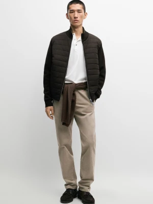 Kardigan Z Łączonych Tkanin Z Półgolfem - Brązowy - Massimo Dutti - Male