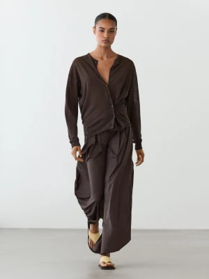 Kardigan Z Lnu Z Guzikami - Brązowy - - Massimo Dutti - Kobieta