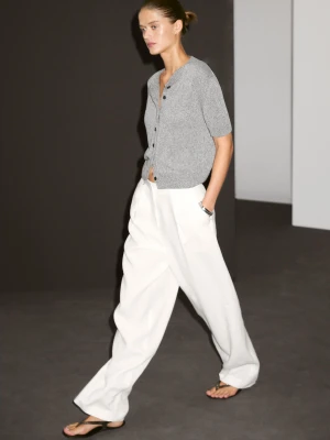 Kardigan Z Mieszanki Bawełny Z Krótkim Rękawem - Szary - - Massimo Dutti - Kobieta