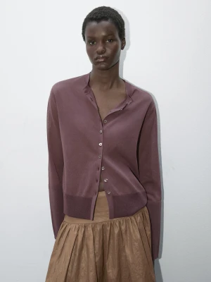Cienki Kardigan Z Mieszanki Bawełny − Studio - Różowawy - - Massimo Dutti - Kobieta