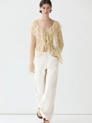 Kardigan Z Mieszanki Lnu Z Falbanami - Surowy - - Massimo Dutti - Kobieta