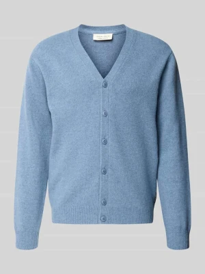 Kardigan z mieszanki wełny z dekoltem w serek model 'KARL' Casual Friday Błękitny