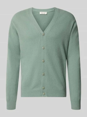 Kardigan z mieszanki wełny z dekoltem w serek model 'KARL' Casual Friday Jasnozielony melanż