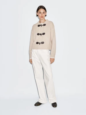 Kardigan Z Mieszanki Wełny Z Ozdobnymi Guzikami - Norkowy - - Massimo Dutti - Kobieta