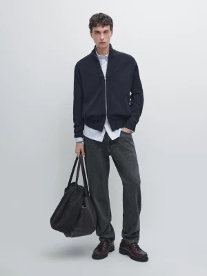 Kardigan Z Mieszanki Wełny Z Suwakiem - Granatowy - - Massimo Dutti - Mężczyzna