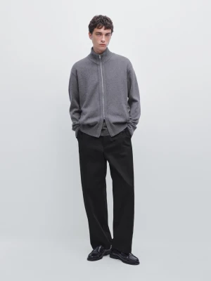 Kardigan Z Mieszanki Wełny Z Suwakiem - Szary Antracytowy - - Massimo Dutti - Mężczyzna