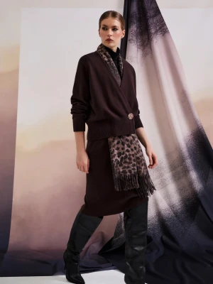 Kardigan z ozdobnym guzikiem brązowy Moodo