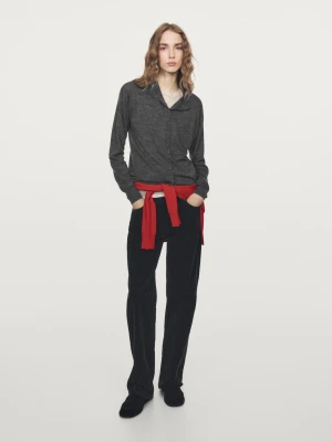 Kardigan Z Półgolfem I Krytymi Guzikami - Szary Średni - - Massimo Dutti - Kobieta
