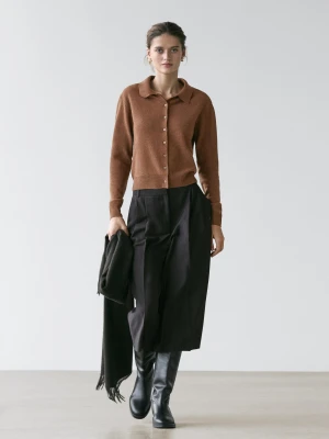 Kardigan Z Wełnianej Dzianiny - Toffee - - Massimo Dutti - Kobieta