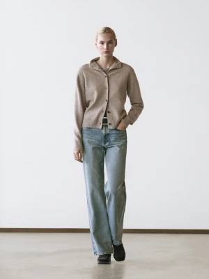 Kardigan Z Wełnianej Dzianiny Z Wysokim Kołnierzem - Norkowy - - Massimo Dutti - Kobieta