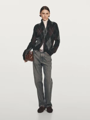 Kardigan Z Wełny I Alpaki W Romby - Czarny - - Massimo Dutti - Kobieta