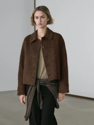 Kardigan Z Wełny Z Alpaki Z Kołnierzem Koszulowym - Zielony - - Massimo Dutti - Kobieta