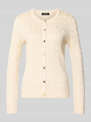 kardigan z wyhaftowanym logo Lauren Ralph Lauren Złamany biały