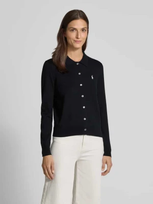 Kardigan z wykładanym kołnierzem i wyhaftowanym logo Polo Ralph Lauren Czarny