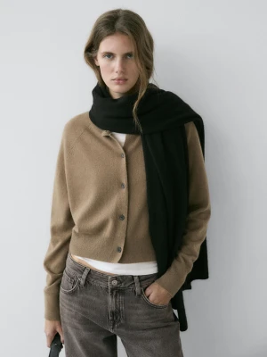 Kardigan Ze 100% Kaszmiru Z Długim Rękawem - Karmelowy - - Massimo Dutti - Kobieta