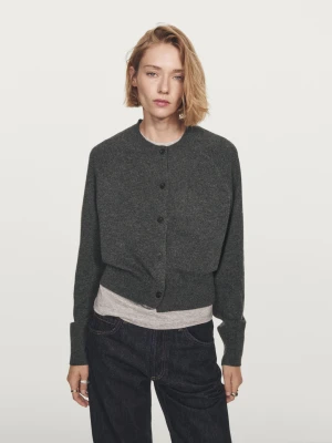 Kardigan Ze 100% Kaszmiru Z Długim Rękawem - Szary Antracytowy - - Massimo Dutti - Kobieta