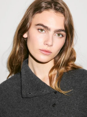 Kardigan Ze 100% Kaszmiru Z Golfem - Szary Antracytowy - - Massimo Dutti - Kobieta