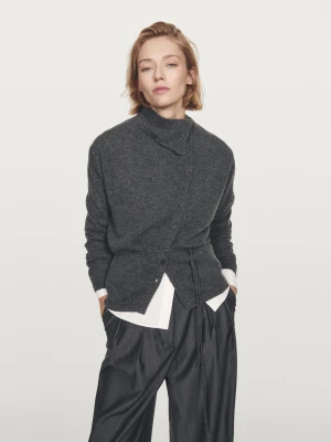 Kardigan Ze 100% Kaszmiru Z Golfem - Szary Antracytowy - - Massimo Dutti - Kobieta