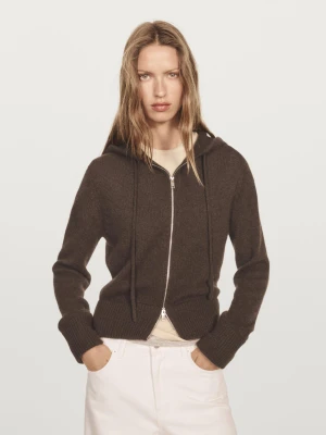 Kardigan Ze 100% Kaszmiru Z Kapturem - Brązowy - - Massimo Dutti - Kobieta
