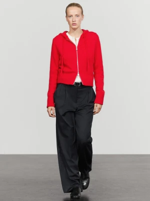 Kardigan Ze 100% Kaszmiru Z Kapturem I Suwakiem - Czerwony - Massimo Dutti - Female