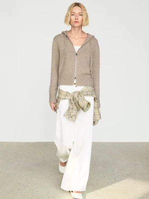 Kardigan Ze 100% Kaszmiru Z Kapturem I Zamkiem - Beżowy - Massimo Dutti - Female