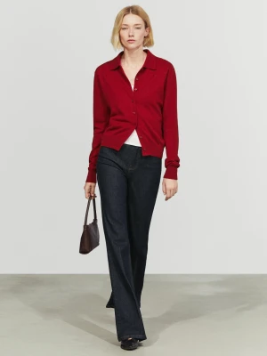 Kardigan Ze 100% Kaszmiru Z Kołnierzykiem Polo - Czerwone Wino - Massimo Dutti - Female