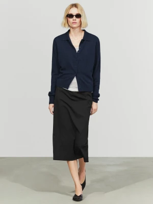Kardigan Ze 100% Kaszmiru Z Kołnierzykiem Polo - Granatowy - Massimo Dutti - Female
