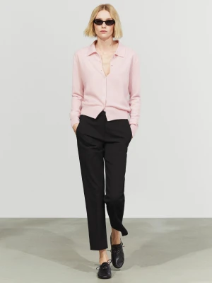 Kardigan Ze 100% Kaszmiru Z Kołnierzykiem Polo - Różowy - Massimo Dutti - Female