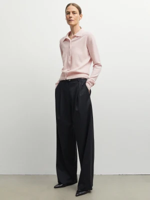 Kardigan Ze 100% Kaszmiru Z Kołnierzykiem Polo - Różowy - Massimo Dutti - Female