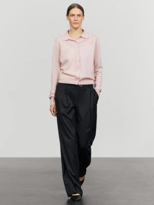 Kardigan Ze 100% Kaszmiru Z Kołnierzykiem Polo - Różowy - Massimo Dutti - Female