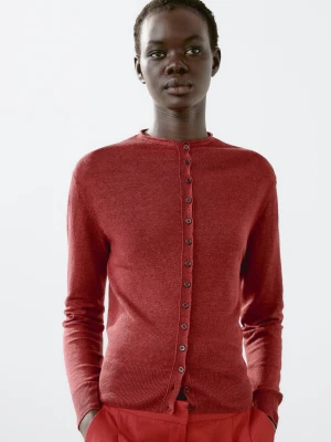 Kardigan Ze 100% Lnu Z Długim Rękawem - Bordowy - - Massimo Dutti - Kobieta