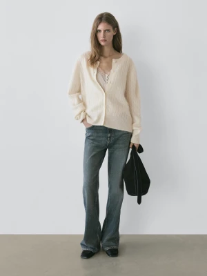 Kardigan Z Wełny O Splocie Warkoczowym - Surowy - - Massimo Dutti - Kobieta