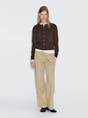 Kardigan Ze 100% Wełny Ze Złotymi Guzikami - Brązowy - - Massimo Dutti - Kobieta