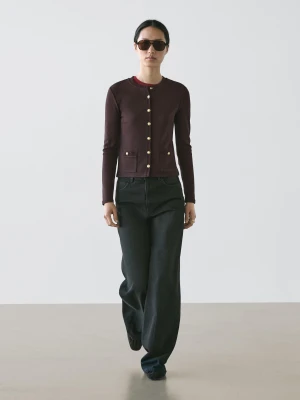 Kardigan Ze Złotymi Guzikami - Brązowy - - Massimo Dutti - Kobieta
