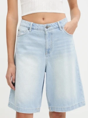 Karl Kani szorty jeansowe bawełniane damskie kolor niebieski gładkie high waist PD00005506